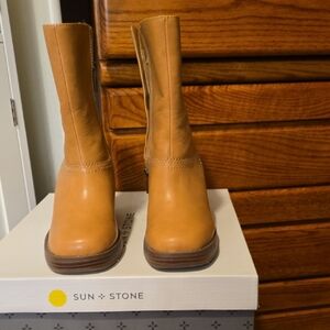 Sun + Stone Tan Heeled Boots for Women